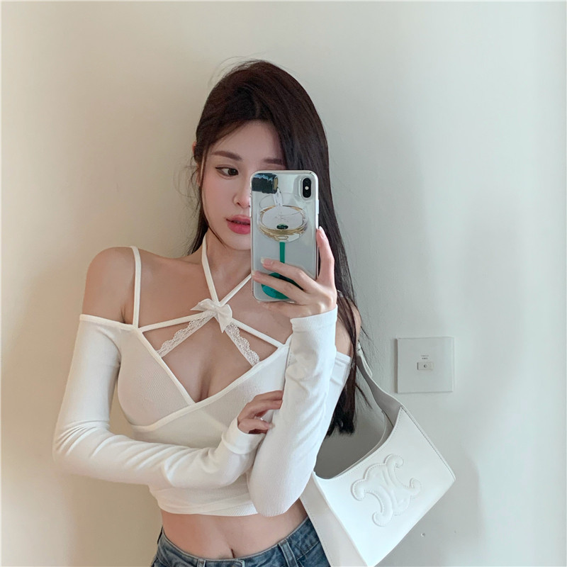 Pure sweet and hot wind caution lace with lace knitted long sleeve T - shirt coat 2022 spring and summer butterfly knit lining