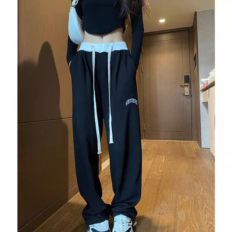 Plus Size Jazz Dance Black Sweatpants for Women, New Spring and Autumn High-Waisted Drapey Casual Pure Cotton American-Style Jogger Pants