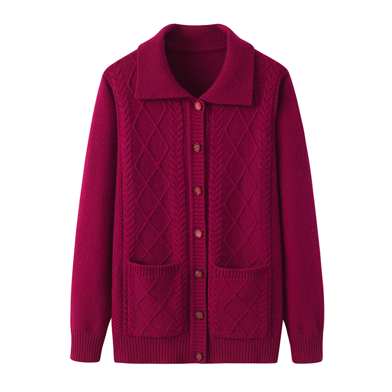 Inner Mongolia Middle-Aged and Elderly Women's Wool Sweater, Thickened Large Size Cardigan with Lapel, Grandma's Coat, Knitted