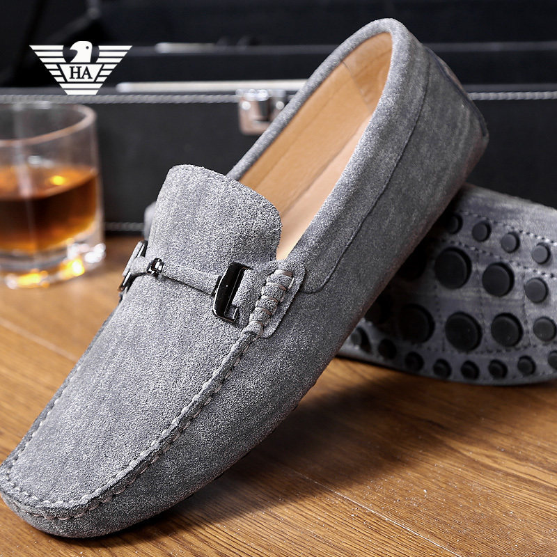 Italian peas shoes men's winter suede leather business casual breathable British set of feet lazy low-top driving trendy shoes