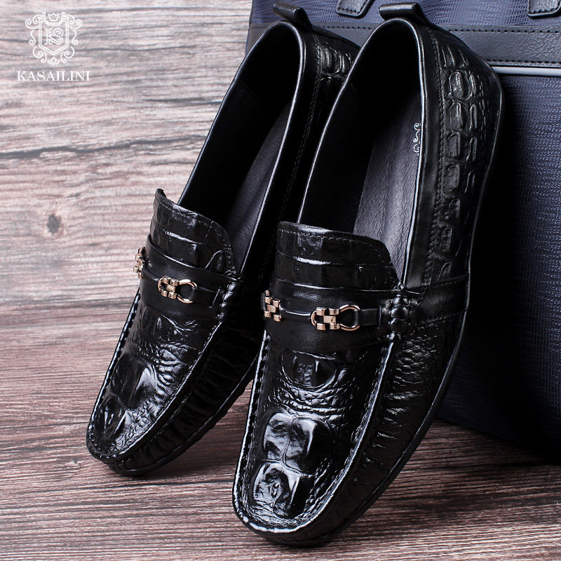 Casellini 2021 new beanie shoes men's leather crocodile pattern breathable business casual British lazy driving shoes