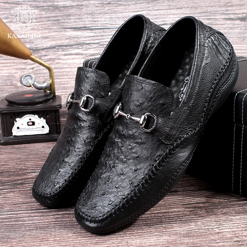 Casellini peas shoes men's casual business British genuine leather ostrich leather feet breathable lazy low-cut driving shoes