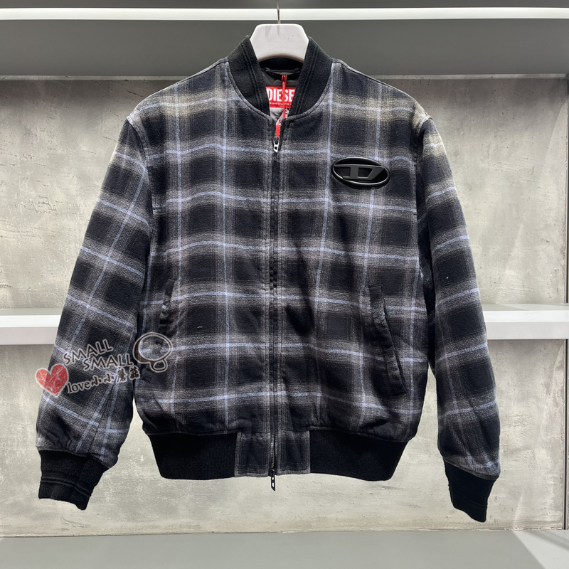 [Same Style as Wang Anyu] Diesel Men's J-Saint Plaid Flannel Bomber Jacket Cotton Coat
