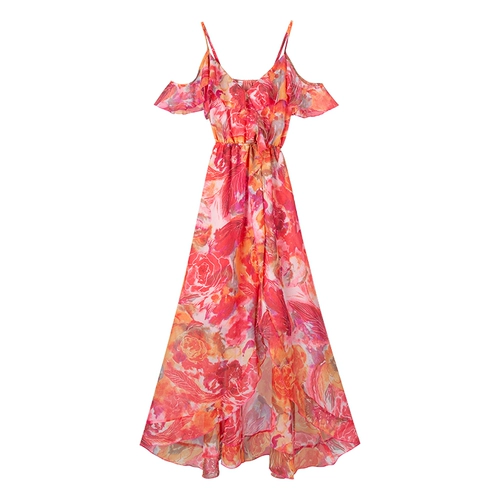 Летнее пляжное платье, длинная юбка, эффект подтяжки, стиль бохо