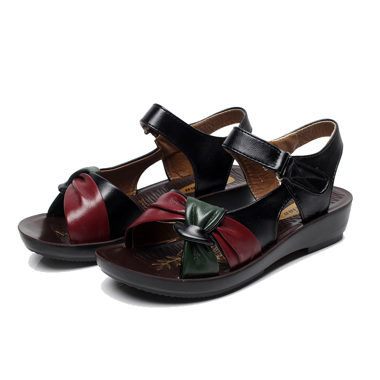 6126 Black & Largesummer middle age Soft skin Mom shoes Sandals soft sole Middle aged and elderly Flat heel Big size Flat bottom ma'am non-slip sandals