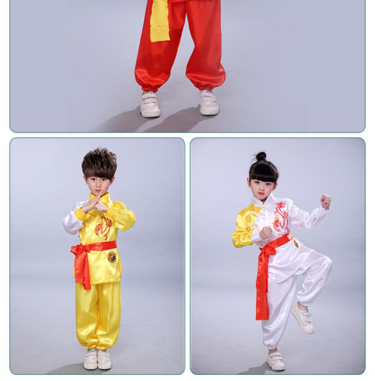 Quần áo võ thuật biểu diễn quần áo trẻ em tay ngắn Trung Quốc tập thể dục Kung Fu quần áo bé trai và bé gái cửa hàng quần áo biểu diễn cho trẻ em