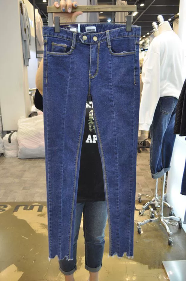 2019 mùa thu mới Hàn Quốc Quần denim mỏng nữ chân thô quần quần bút chì màu rắn là quần mỏng thủy triều - Khởi động cắt