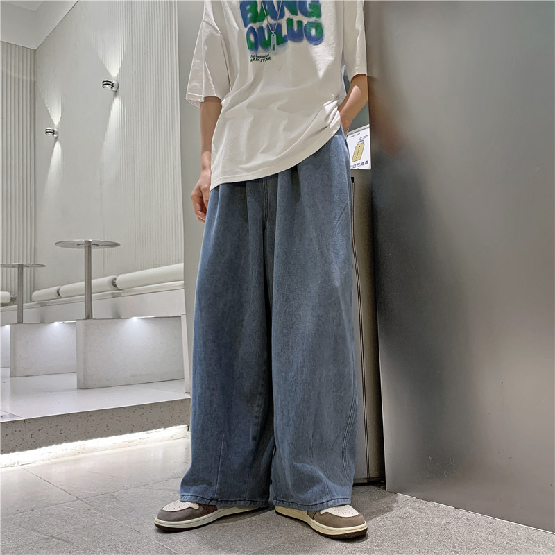 Straight-Leg Loose Jeans for Men, Autumn Thin Style, Japanese Retro ins Trendy Brand Wide-Leg Dad Pants, Casual Long Pants