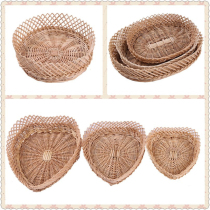 Wicker storage basket heart-shaped oval fruit basket dim sum basket snacks bamboo basket hand-woven pancake plate tableware