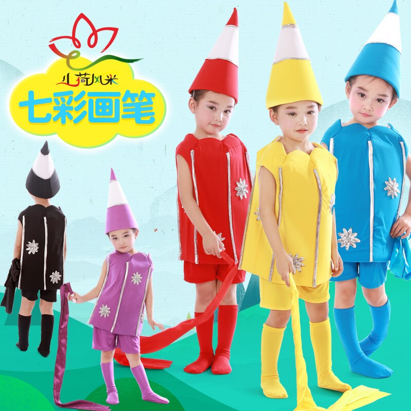 Children's Performance Costumes for June 1St, Colorful Paintbrush Dance Costumes, Little Lotus Style Performance Costumes, Kindergarten Pencil and Crayon Costumes