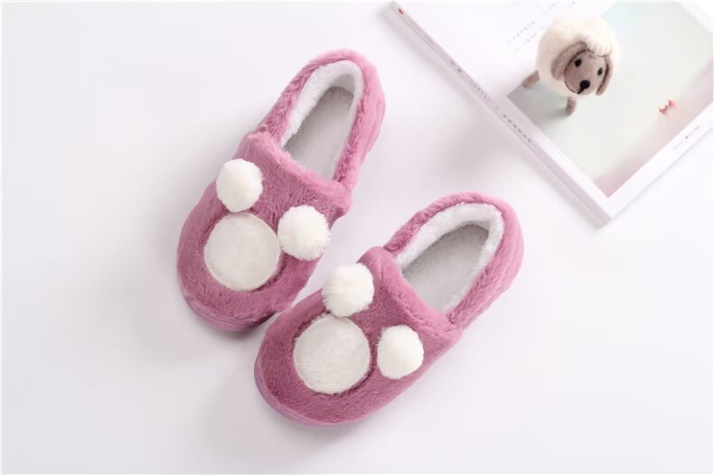 Dép cotton nữ mùa thu và mùa đông dày đáy phim hoạt hình giày nhà trong nhà dép trong nhà chống trượt túi mềm với giày len ấm dép chống trơn