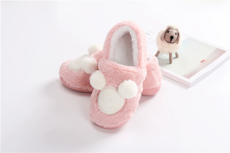 Dép cotton nữ mùa thu và mùa đông dày đáy phim hoạt hình giày nhà trong nhà dép trong nhà chống trượt túi mềm với giày len ấm