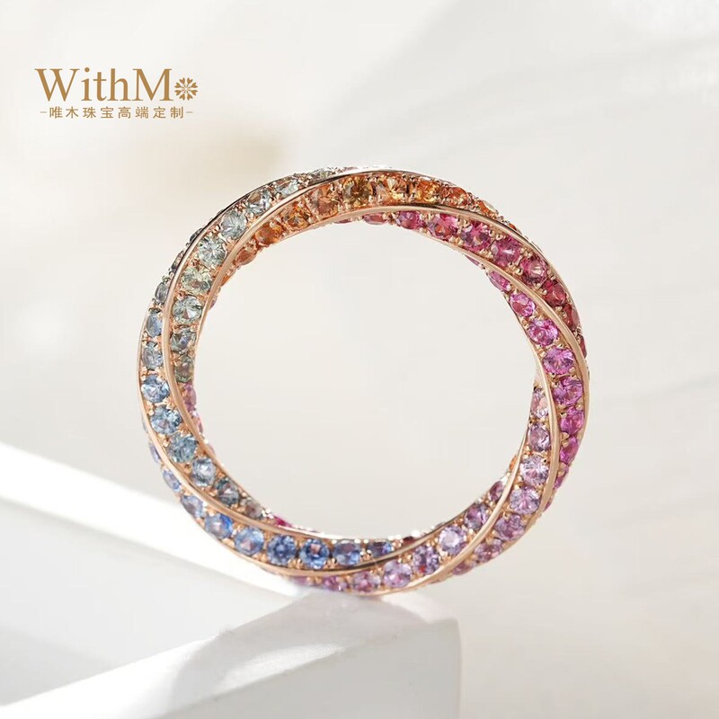 【Starry Sky】18K Gold Möbius Ring with Colorful Sapphire Twisted Band Rose Gold Full Circle Ring