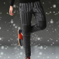 Mens down pants wear middle-aged and elderly white duck down liner high waist thick size winter slim warm cotton pants