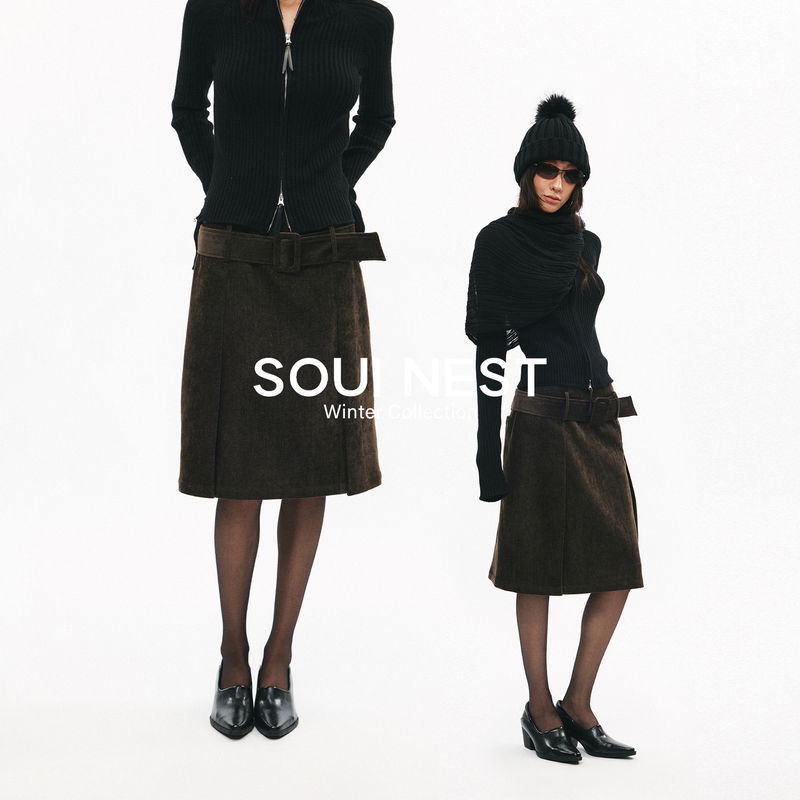 Soul Nest Faux Suede Retro Style High-Waisted Mid-Length Autumn and Winter Slimming Hip-Hugging A-Line Midi Skirt Above the Knee Soul Nest Faux Suede Retro Style High-Waisted Mid-Length Autumn and Winter Slimming Hip-Hugging A-Line Midi Skirt Above the Knee