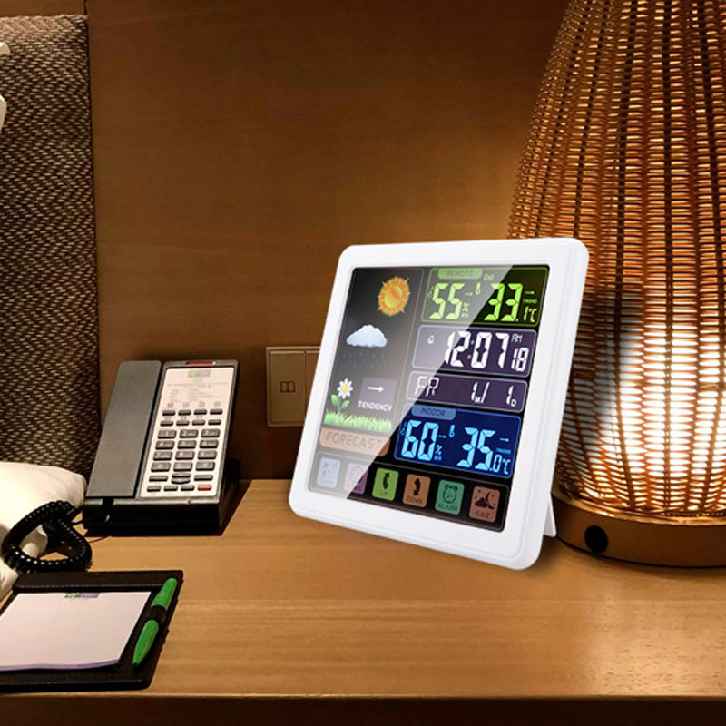 Wireless weather clock color screen thermometer clock alarm clock precise smart desk clock student bedroom bedside clock backlight