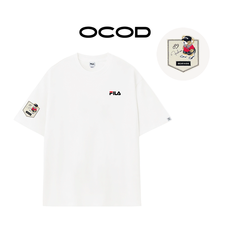 Fila Bear T-Shirt, Comfortable and Clean, Cotton-Like and Skin-Friendly, Casual T-Shirt, Unisex, White