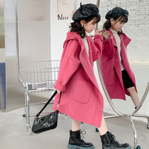 Korean boys and girls childrens clothing baby double-sided cashmere woolen coat autumn and winter new childrens mid-length pure woolen woolen coat