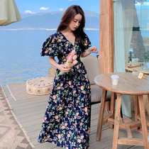 2021 summer new maternity skirt retro niche royal sister light cooked style bubble sleeve floral dress sub-trend