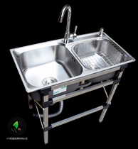 Kitchen 304 thick double slot simple household stainless steel vegetable wash basin with bracket sink sink set sink