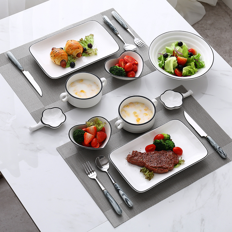 ins Scandinavian Style Simple Western Food Tableware Complete Set of Creative Home Dishes, Breakfast Plates, Steak Knives, Forks and Plates Set