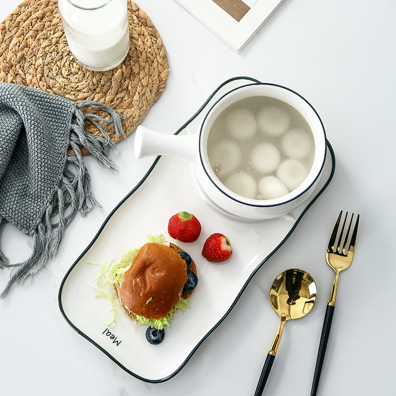 Breakfast bowls and dishes for one person Tableware set Hand-painted creative dishes Household Japanese double dim sum bowl Western dish