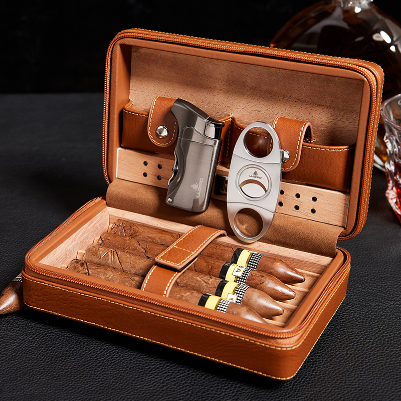 Luxfo Personalized Cigar Box Portable Cedar Wood Humidor Set with Cigar Cutter and Lighter Luxfo Personalized Cigar Box Portable Cedar Wood Humidor Set with Cigar Cutter and Lighter