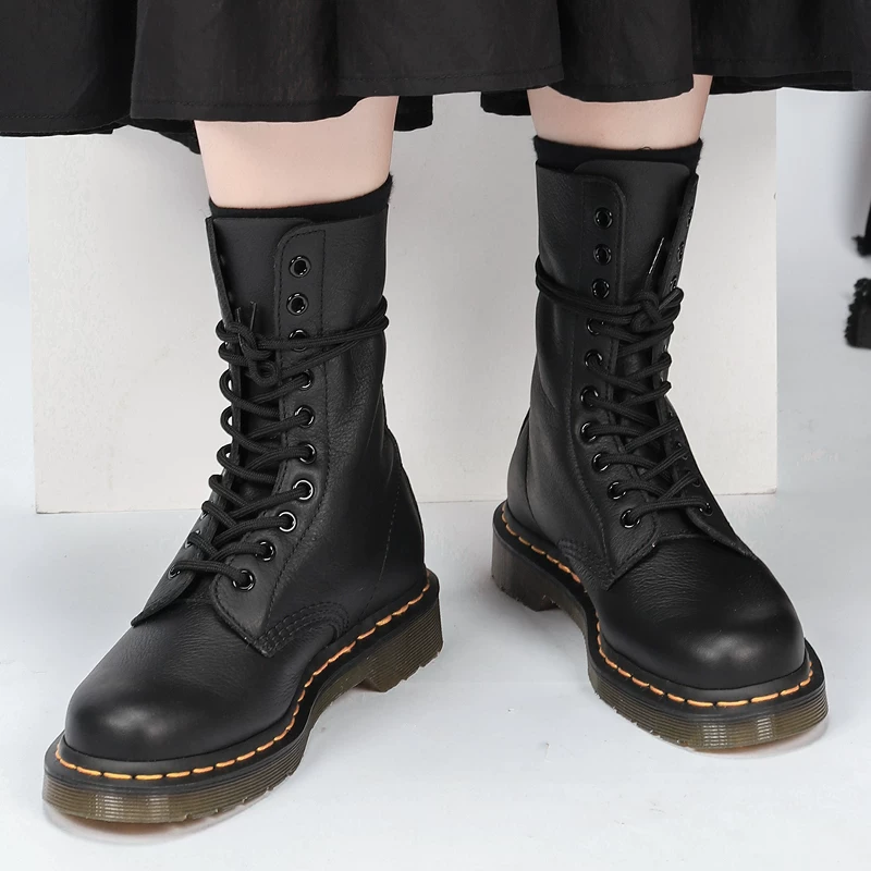Домашние 10-дырочные Martin boots мужские ботинки высокие мужские и женские ботинки верхний слой с рисунком личи, однотонные автомобильные ботинки