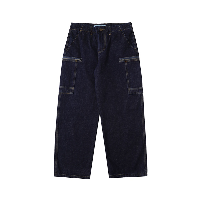 Tbre Original Color Straight-Leg Zippered Large-Pocket Workwear Jeans