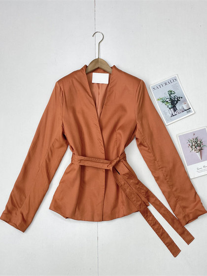 I1重磅面料!外单纯元时尚无领西服2025春秋新款女温柔外套气质