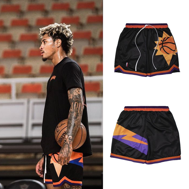 Sun Team Booker and Uboye's Same Style Retro Basketball Shorts, American Basketball Training Shorts, Knee-Length Shorts