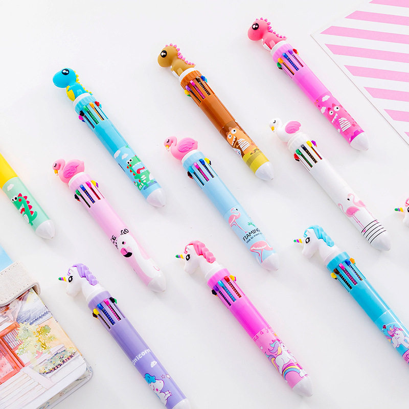 Medium cool flamingo unicorn dinosaur cartoon head ten color ballpoint pen graffiti pen student graffiti pen wholesale