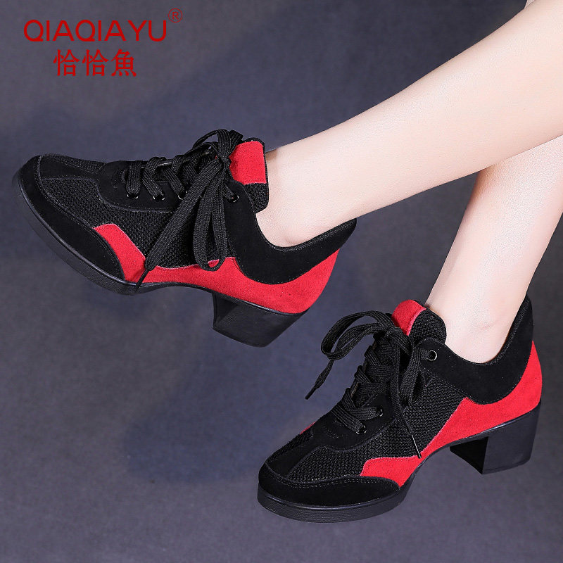 Precisely Fish Genuine Leather Square Dance Shoes Women Soft Bottom 2021 Fall New Adults Dancing Shoes Comfort Cow Leather Dance Shoes