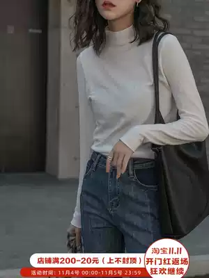 White semi-high-neck tight long sleeve bottomed sweater female Korean slim fit inside slim Joker early autumn shirt