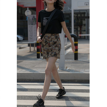  MZ bear printed short skirt female skirt a-line 2021 summer new high waist thin cover-up retro hip skirt