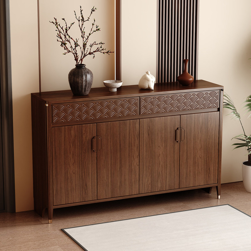 New Chinese-Style Shoe Cabinet for Home Entrance, Foyer, Hallway, Wall-Mounted Integrated Storage, 2026 New Model with Solid Wood Core