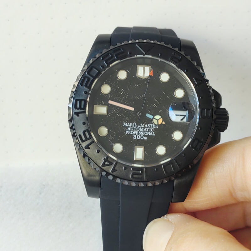 Modified 40mm Yacht-Master Automatic Mechanical Watch with Black Meteorite Dial, Sapphire Crystal, Rubber Strap, Sports Watch with Red Luminous Seconds Modified 40mm Yacht-Master Automatic Mechanical Watch with Black Meteorite Dial, Sapphire Crystal, Rubber Strap, Sports Watch with Red Luminous Seconds