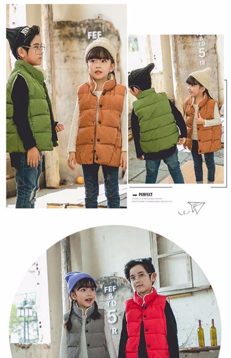 Trẻ em chống mùa xuống áo vest cotton đứng cổ áo mỏng phần mùa thu và mùa đông bé trai bé bé mặc trẻ em mặc bên ngoài mặc quần áo gile trẻ em
