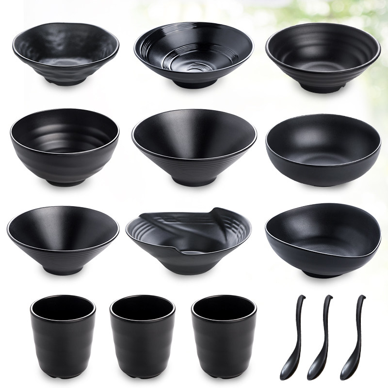 Black Melamine Noodle Bowl Soup Bowl Rice Noodle Soup Powder Soup Noodle Spicy Hot Bowl Commercial Plastic Day Type Lanoodle Special Bowl