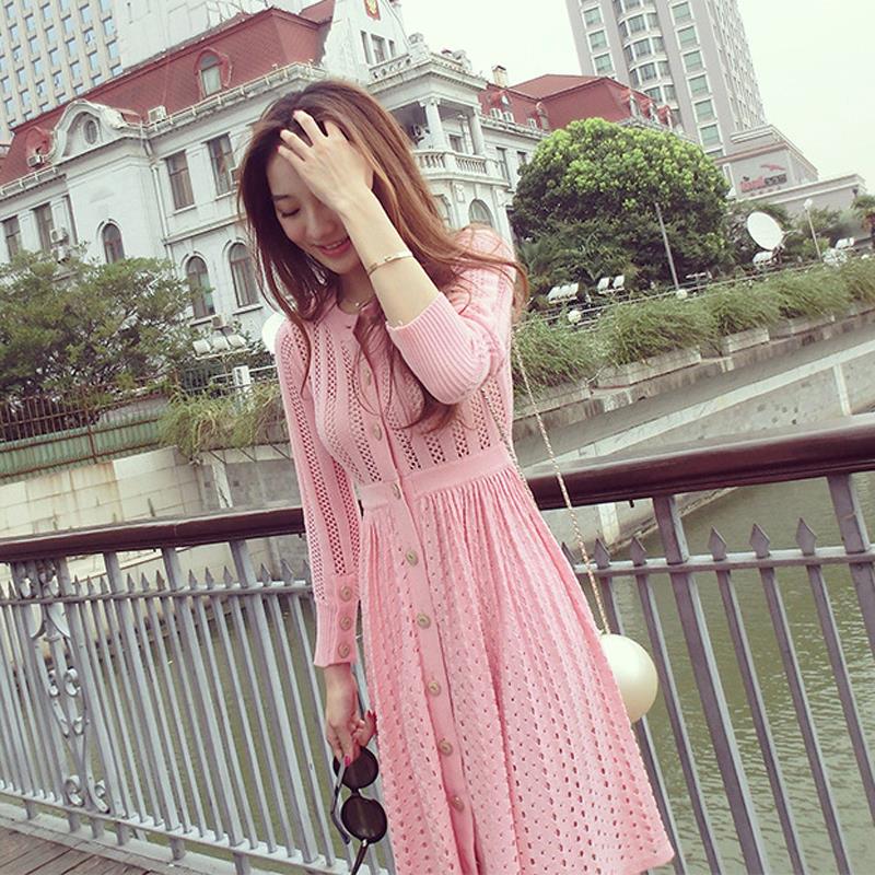 French special cabinet 2022 spring autumn new collection waist display slim long sleeve name Yuanyu dress large size for long version knitted skirt woman