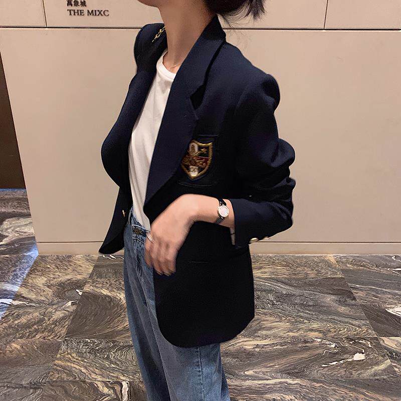 Korean counter 2022 autumn and winter new net red with the same embroidered suit jacket female British style casual women's jacket