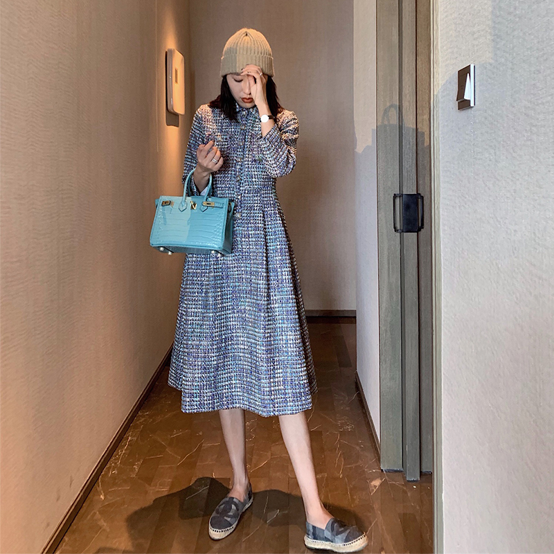 South Korea Special Cabinet 2022 Spring Autumn New Temperament Rough Flowers Cashew cashies slim fit Long sleeves Long version of famous hime dress