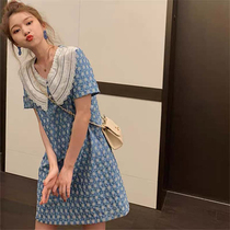 South Korean special cabinet 2022 Summer new section First romance Broken Flowers Small Dresses Slim small Lace Doll Collar Dress Skirt woman