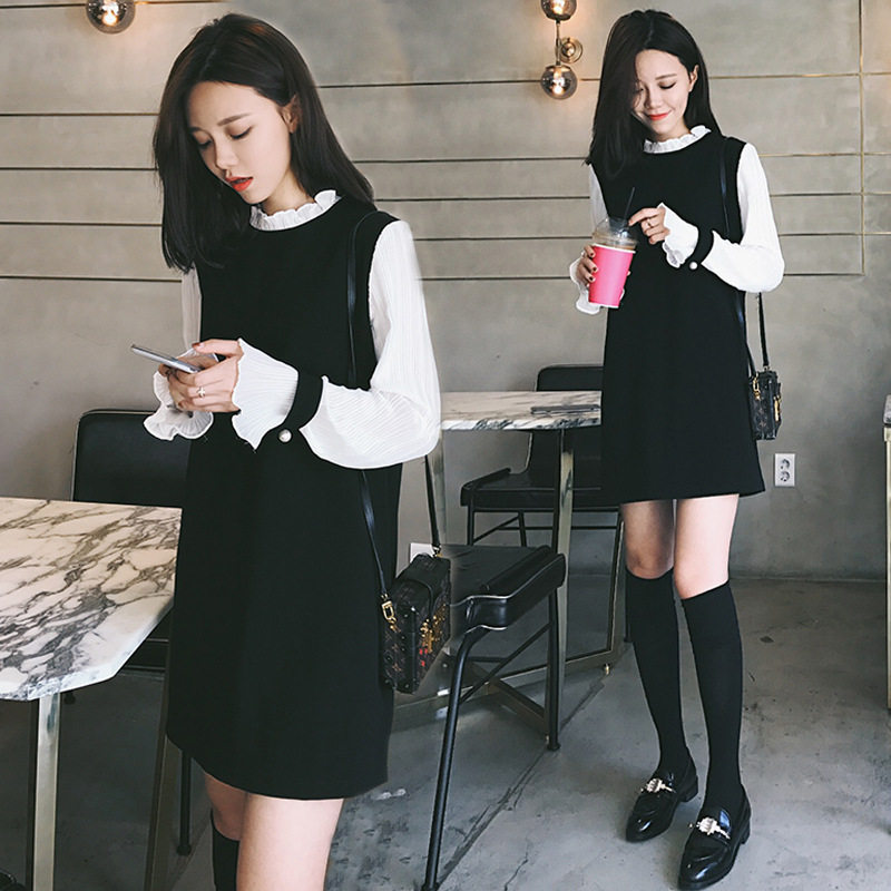 Hong Kong 2022 Spring and Autumn New Long-sleeved Chiffon Dress Temperament Wind Straight Inside Wearing Slender Bottom Skirt