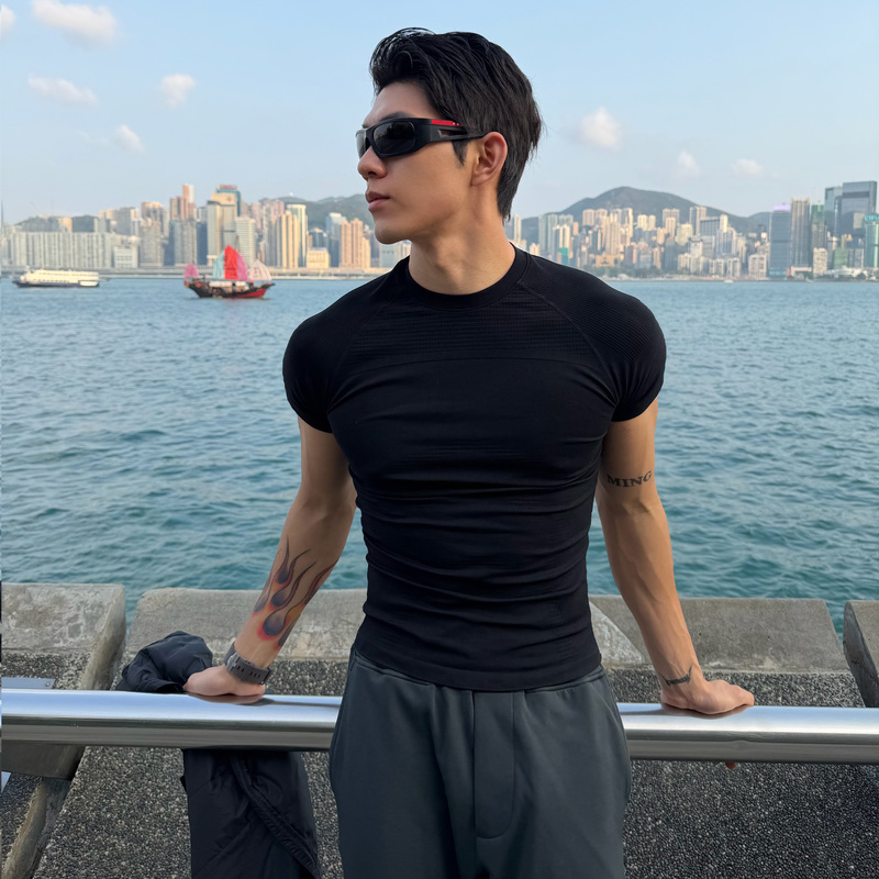 Flame Official Fitness Textured Slim-Fit Stretch T-Shirt Short Sleeves