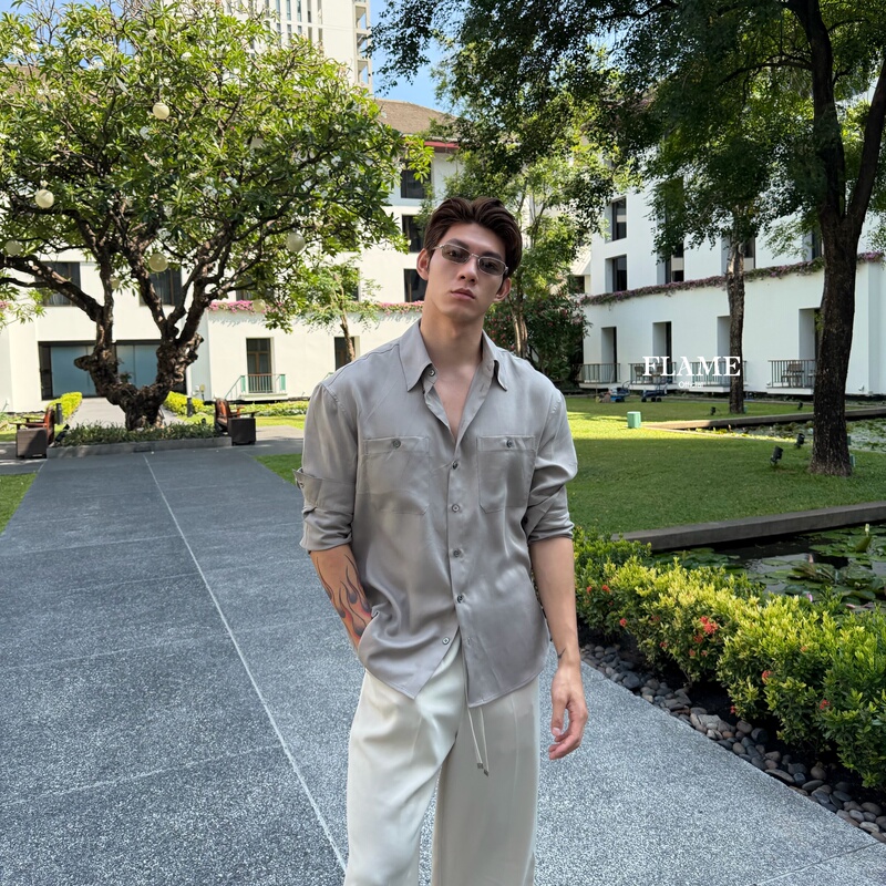 Flame Official Tencel Lyocell Breathable Vacation Old Money Casual Work Shirt