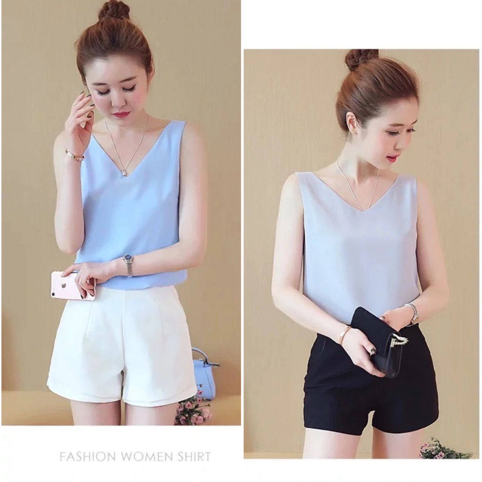 A suit inside a suit for a woman to hit the bottom spring and autumn snow-spinning harnesses vest V collar pure color outside wearing for a thin coat of thin blouses