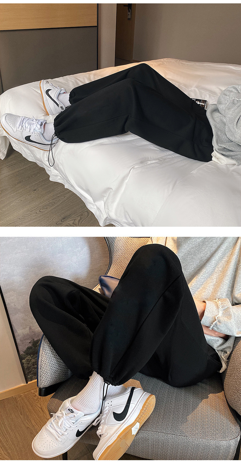 Тренировочные брюки 少年感黑色大码男装束腿卫裤男女款同款初中生运动裤vibe风九分裤 982820148