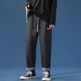 Японские прямые свободные джинсы для отдыха для мальчиков для школьников, трендовые светлые штаны, на шнурках, эластичная талия, в корейском стиле