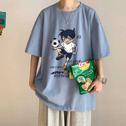 Мультяшная хлопковая футболка с коротким рукавом, оверсайз, короткий рукав